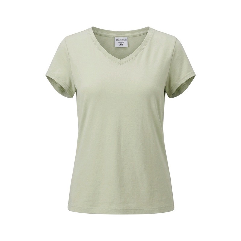 Columbia Womens Sage Green V-Neck Short Sleeve Organic Cotton T-Shirt AL6255 L