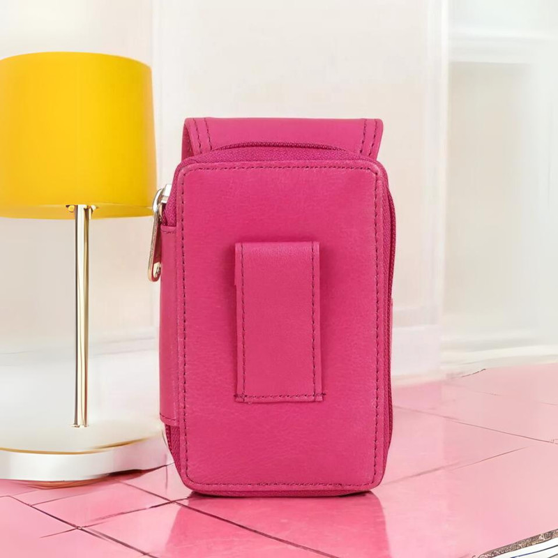 Leatherboss Cigarette Case Lighter holder Attached All Around Zipper Wallet Pink gallery