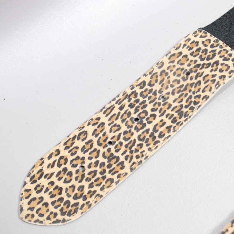 Vtg Leopard Print Waist Belt Women M Black Canvas Gold Tone Buckle Charms gallery