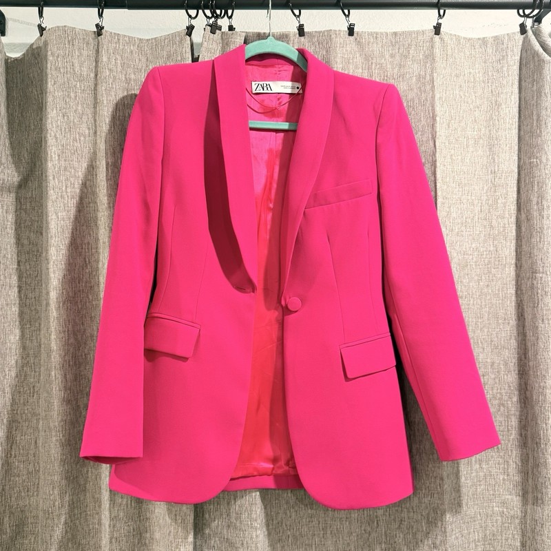 ZARA Women’s Pink Solid Lined Single Button Blazer Jacket XS