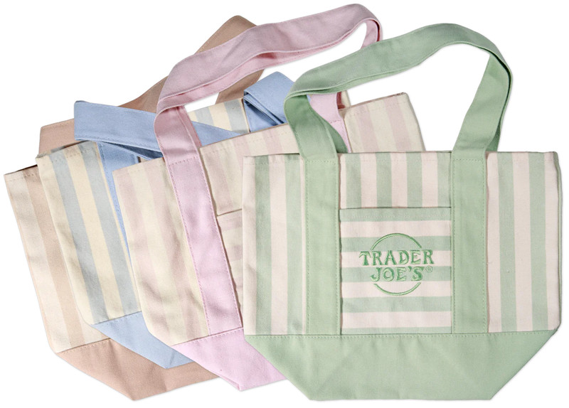 Trader Joe’s GREEN Mini Pastel Stripe Canvas Tote Bag Limited Edition