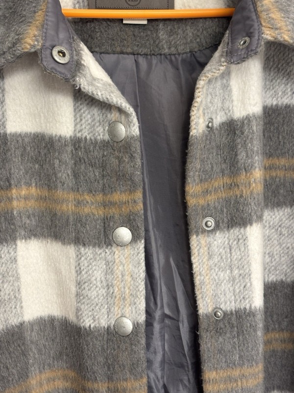 Blank NYC Men’s Plaid Lined Shacket Jacket XL Gray White Tan Button Point Collar