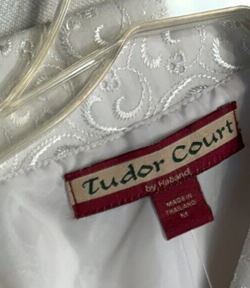 Tudor Court by Haband Women's White Eyelet Jacket Vintage M Medium Lined Pockets gallery