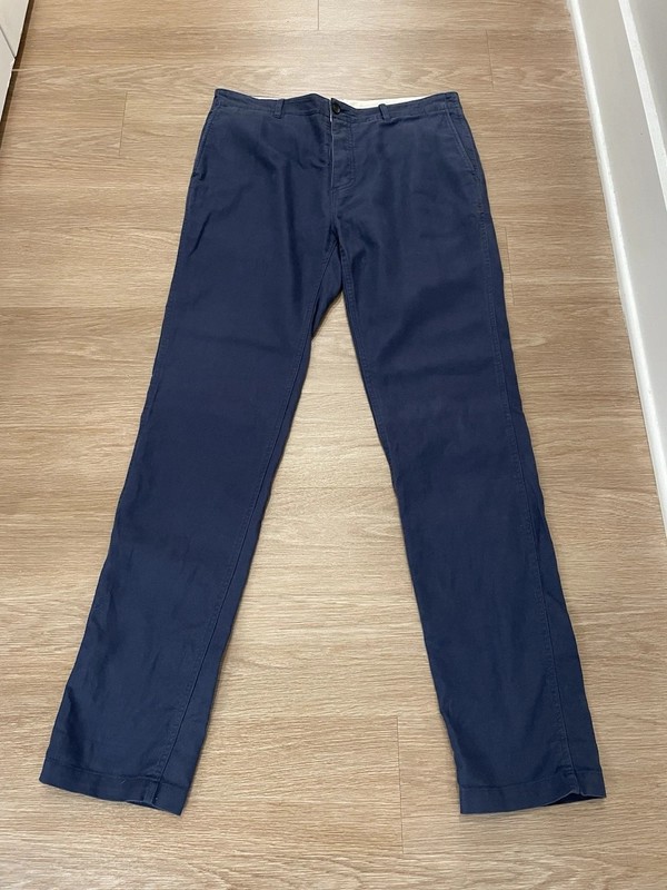 Taylor Stitch “Gibson Trouser” Size 34 Navy Blue Organic Cotton/Linen Pants $178