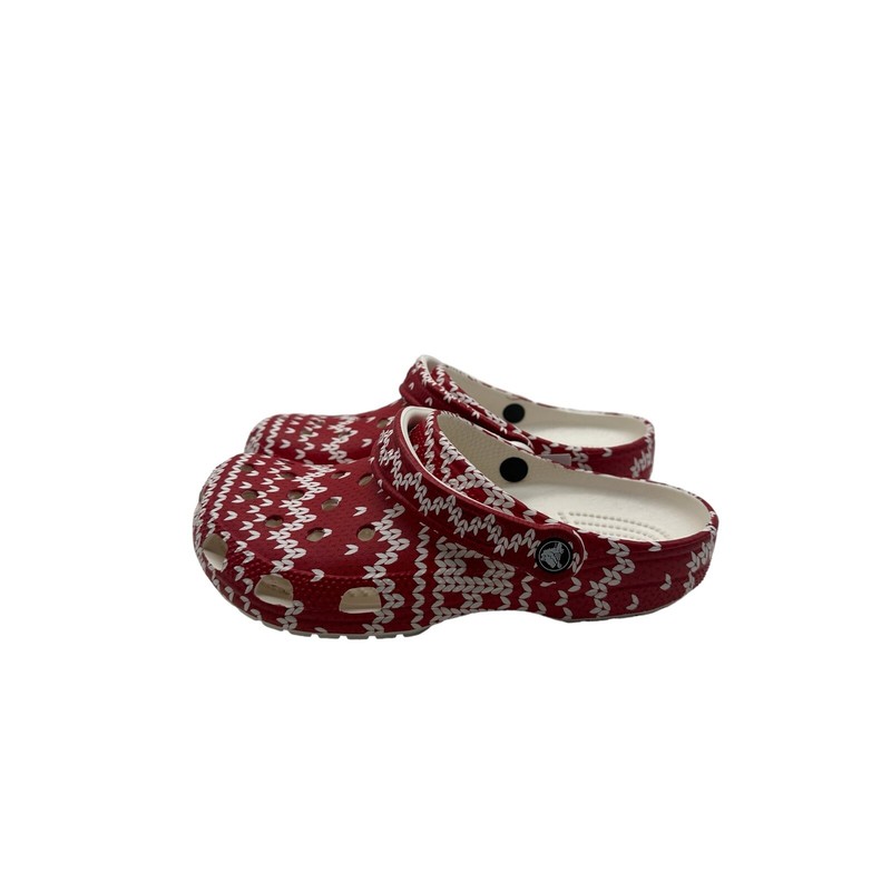 Crocs Classic Holiday Sweater Unisex Red Printed Comfort Clogs Women's 8 Men's 6 gallery