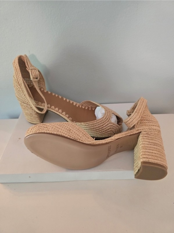Carrie Forbes Laila Beige Straw Open Toe Ankle Strap Buckle Sandals EU 38 gallery