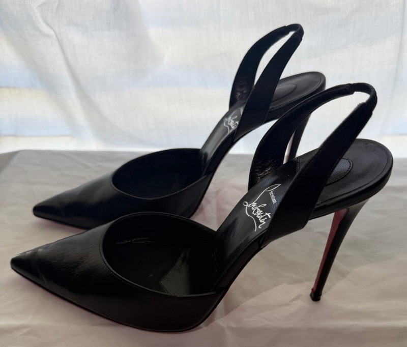 CHRISTIAN LOUBOUTINO Kate 100 sling black leather pumps Size 38 1/2