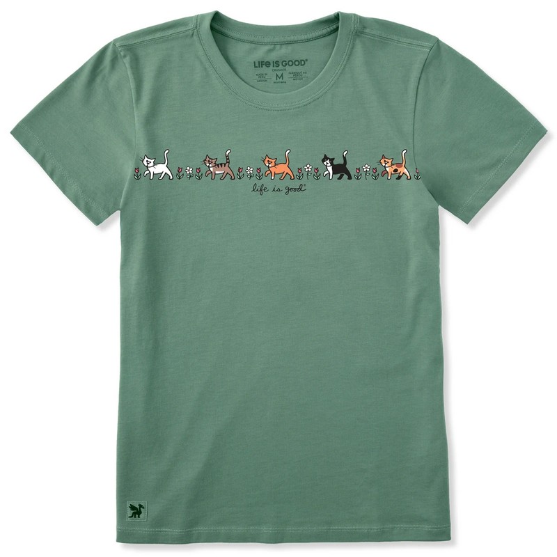 Life is Good. Women’s Vintage Cats in Flowers Short Sleeve Crusher Tee