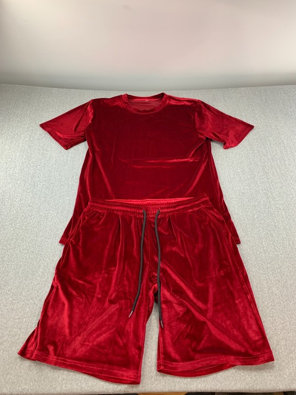 Component Velour Stretch Knit Tshirt Shorts 2 Pc Set Women M Red Soft Drawstring
