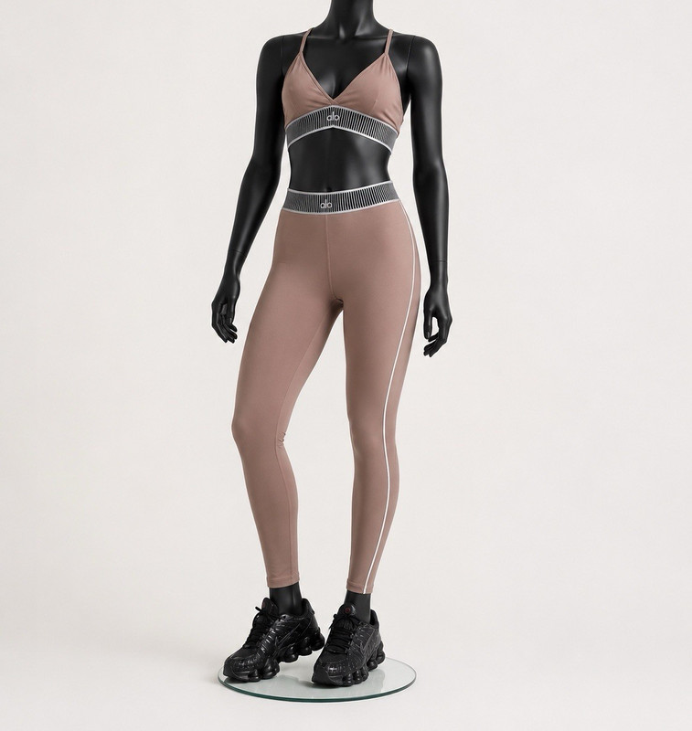 Women’s 2pc Athleisure Set S Solid Stretch Sports Bra & Leggings Brown/Black