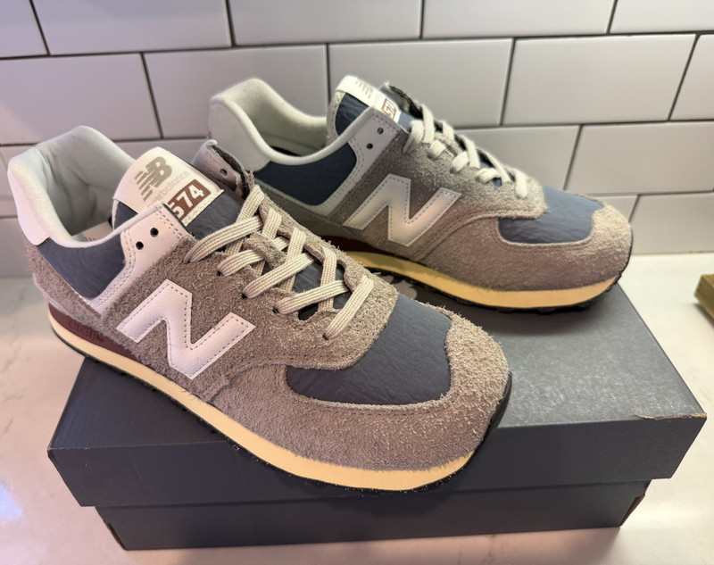 New Balance 574 Arid Stone Sea Salt U574WGN Suede Low Top Lace-Up Sneakers