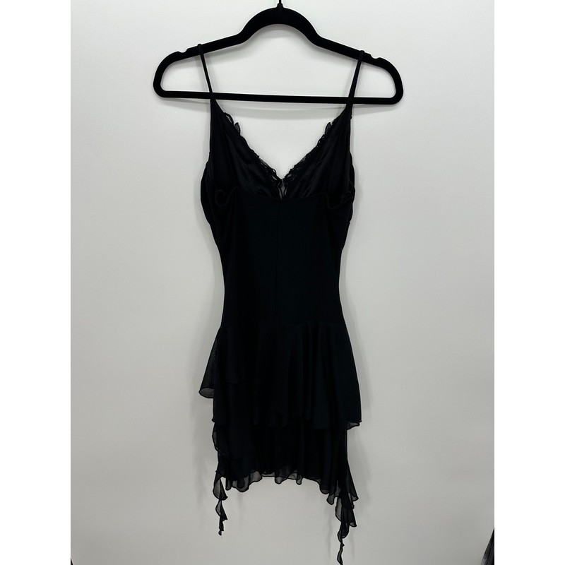 Vtg Taboo Y2K Black Lace Sequin Handkerchief Hem Mini Dress Goth Sz S Grunge gallery