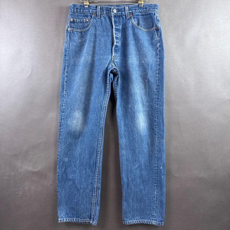 Vintage Levis 501 Jeans Mens 32x30 Blue 90s Made USA Pant Faded Paint (Tag34x30) gallery
