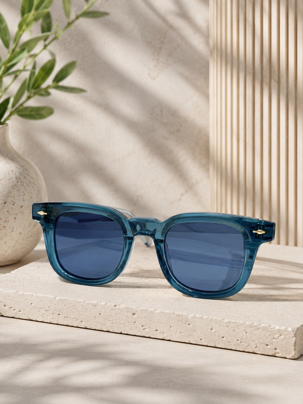 Jacques Marie Mage Blue Crystal Acetate Sunglasses Square Frame UV Protection