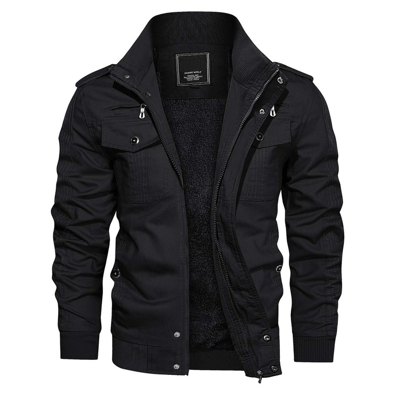 Men’s Winter Cargo Jackets 6 Pockets Warm Cotton Windproof Bomber Work Jacket