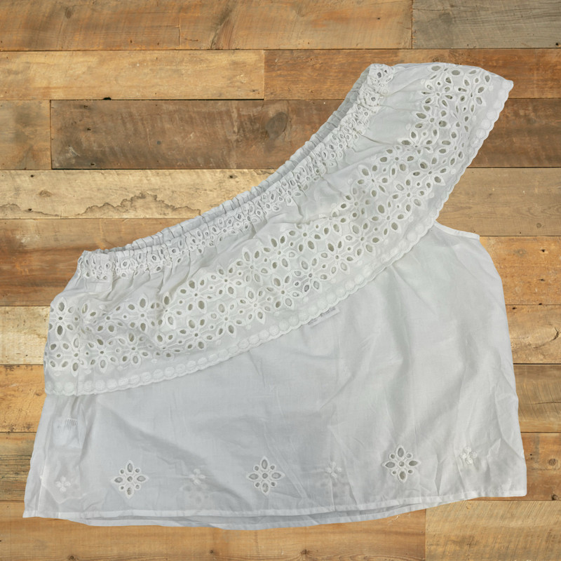 Beltain Womens Size Large NWT Blouse One Shoulder White Eylet Cotton Top
