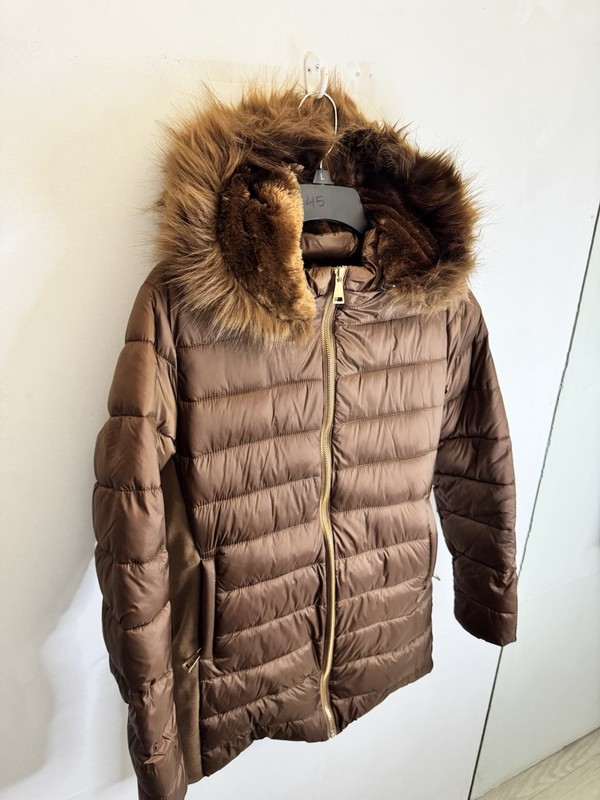 Sweet Look Women’s Brown Hooded Faux Fur Trim Puffer Jacket Coat Size L