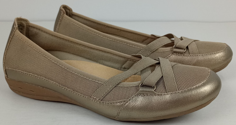 Earth Spirit Gelron Womens 8 Beige Gold Mesh Cross Elastic Peni Ballerina Flats gallery