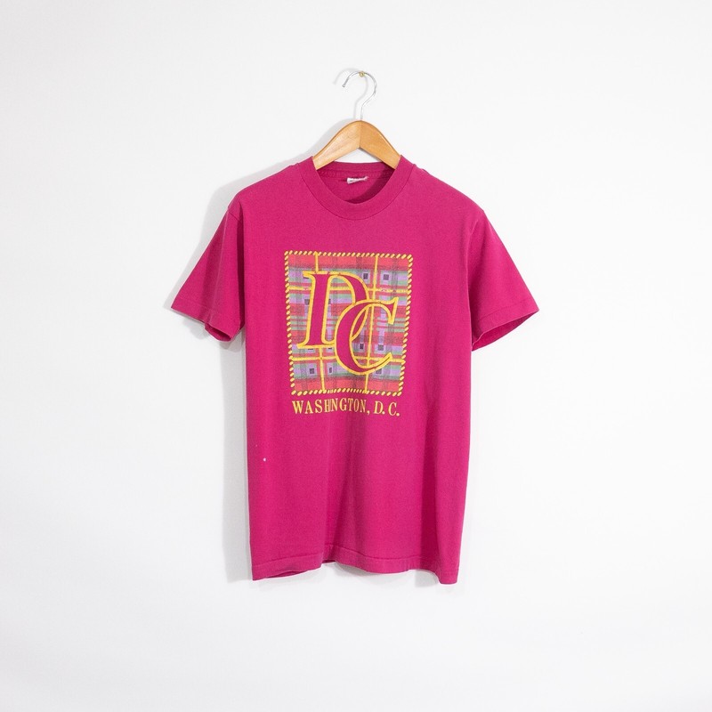 Vintage 90s Washington DC T Shirt Medium Plaid Tourism Distressed Single Stitch
