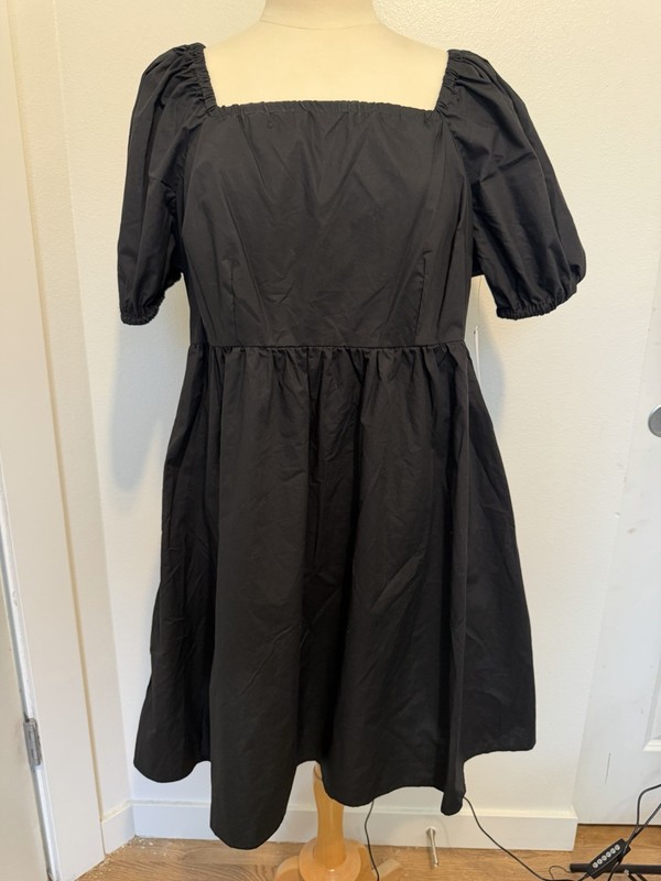 Women's Black Tie Back Mini Dress Puff Sleeves, size XL wedding Formal Bow Prepp gallery