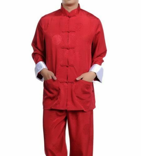 Chinese men’s silk kung fu suit pajamas Tops with pants SZ M L XL 2XL 3XL