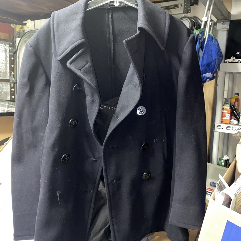 Naval Clothing Factory Unknown Yr Navy Wool Double Breasted Peacoat Coat Black