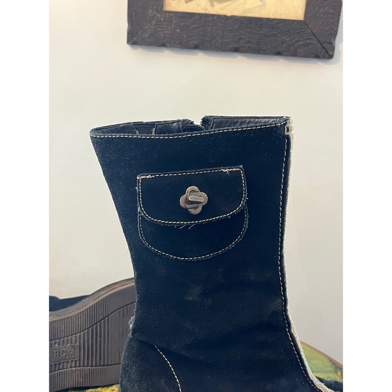 BC Footwear Vintage Y2K Black Suede Platform Mid Calf Boots Womens 7.5 Pocket gallery
