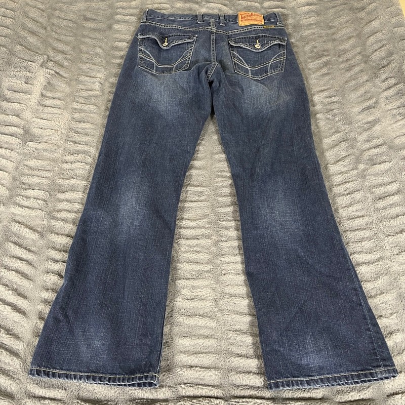 Lucky Brand Mens 34 Relaxed Bootleg Jeans Dark Wash Button Flap Pockets AQ042 gallery