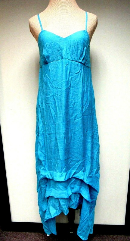 CECICO Cotton Blnd Assymetrical Hem Dress Empire Waist Lined Tuquoise Blue M NWT