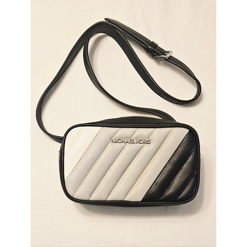 Michael Kors Black White Quilted Crossbody/Belt Bag Adjustable Strap Purse