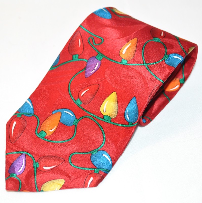 Neckwear Tie Christmas Lights String Strand Red Designer Print 100% Silk Novelty