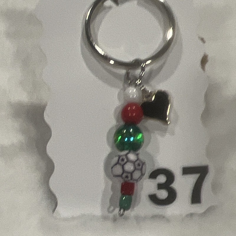 Silver/Red/Green/Black/White Beaded Metal/Plastic Key Chain Keyring