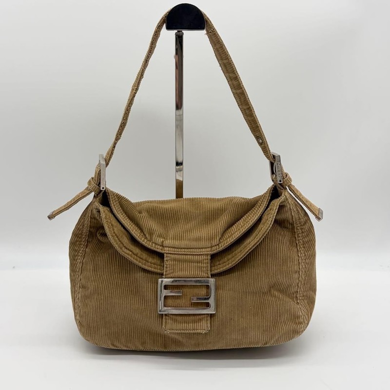 FENDI Mamma Bucket Bag Corduroy One Shoulder Gold Hardware Vintage
