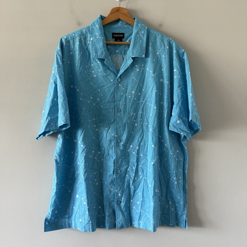 Haggar Button Up Shirt Mens XL Stars Astronomy Science Stars Constellations