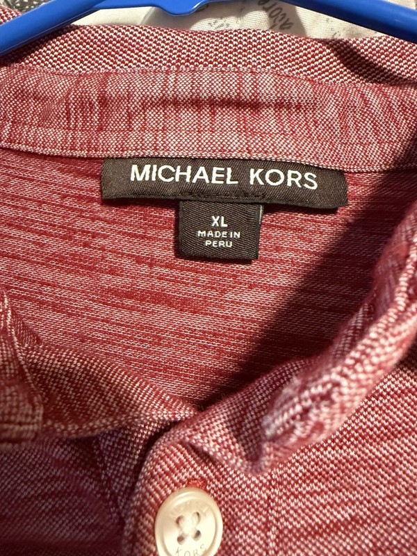 Michael Kors Men’s XL Burgundy Solid Knit Short Sleeve Polo Collared Logo gallery