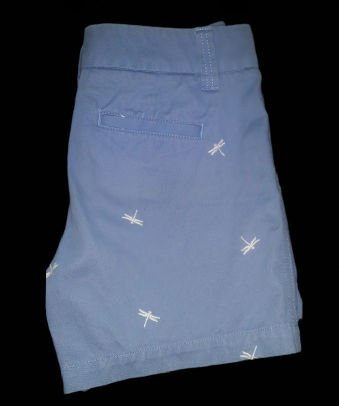 J.CREW BLUE CHINO SHORTS. Stitched Dragonfly Embroidery. 100% Cotton. SIZE 0 gallery