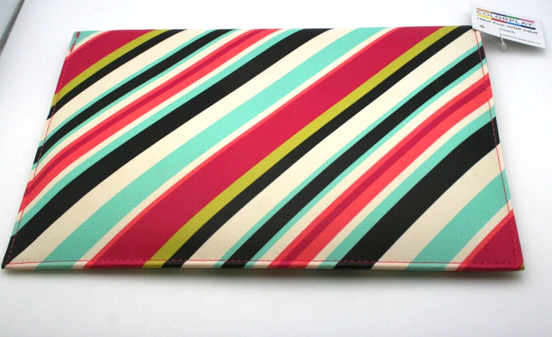 Colorplay Striped Clutch Handbag Magnetic Snap Fushia Felt Lining 10.5" NWT gallery