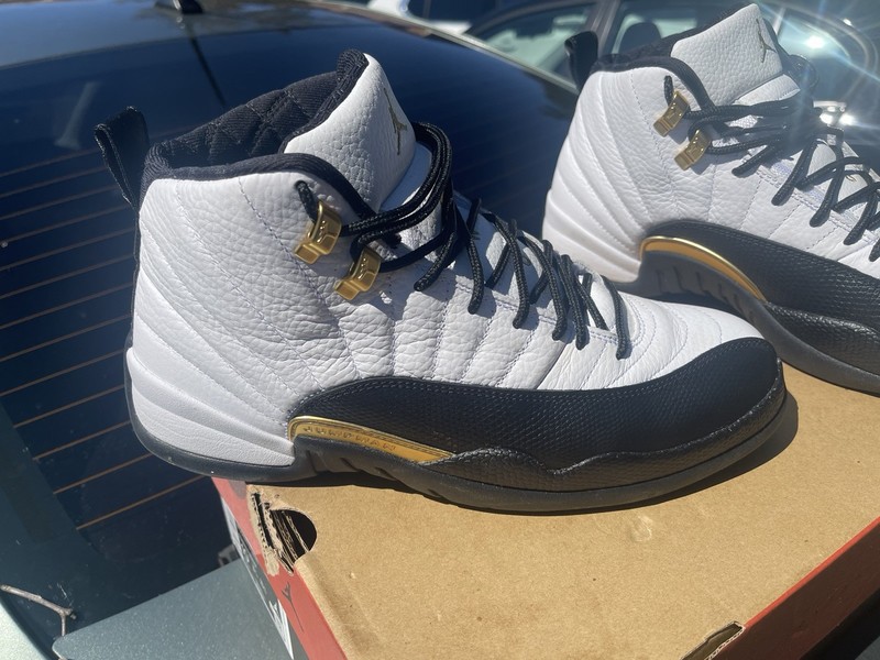 Jordan Air Jordan 12 White/Black/Gold Leather High Top Basketball Sneaker gallery