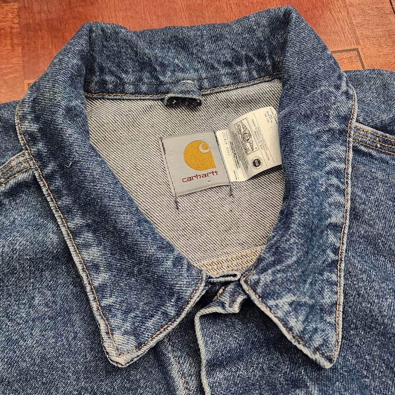 Vtg 90s Carhartt J12 DST Denim Trucker Jacket Mens 2XL Tall Made in USA 1999 2XL gallery