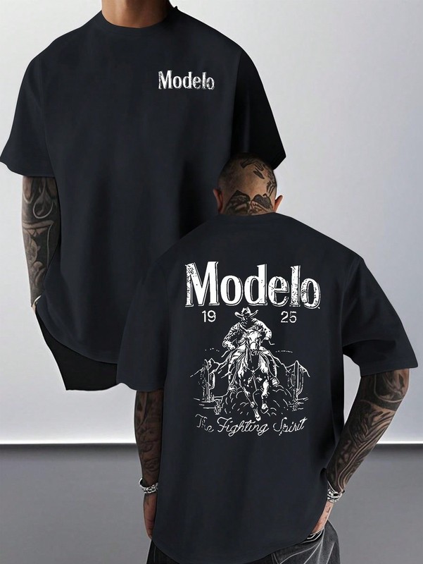 Modelo Graphic Print Men’s 100% Cotton T-Shirt, Casual Sports Style Top T-Shirt