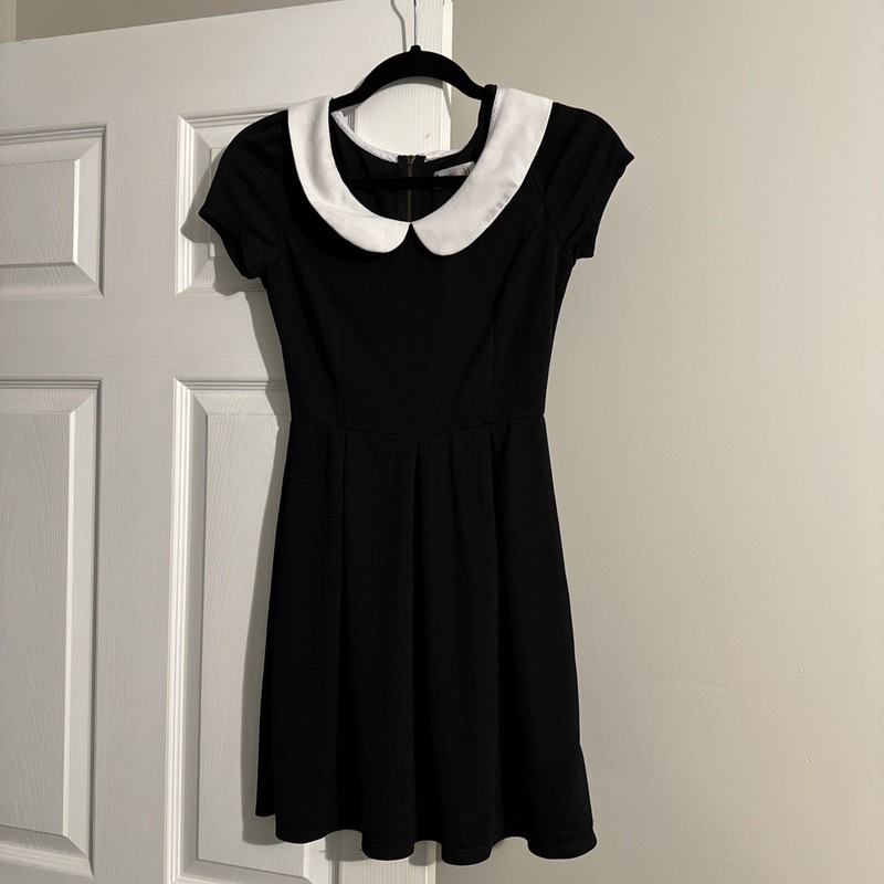 Sunny Girl Black White Peter Pan Collar Dress Mod cloth Wednesday XS Xsmall