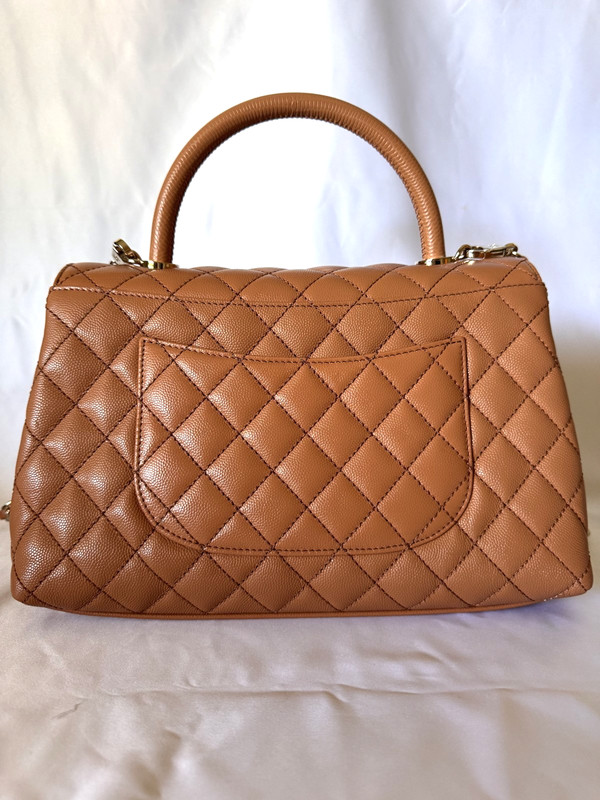 Chanel small flap bag with top handle caramel/cognac brown caviar leather gallery
