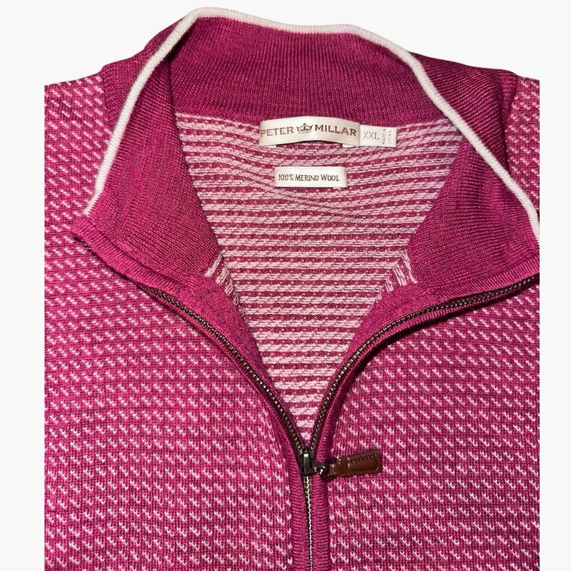 Peter Millar Mens Quarter Zip Sweater XXL Berry Magenta 100% Merino Wool gallery