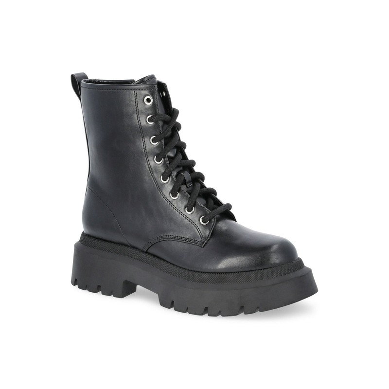 No Boundaries Women’s Black Lace-Up Memory Foam Lug Sole Combat Boots: 6-7