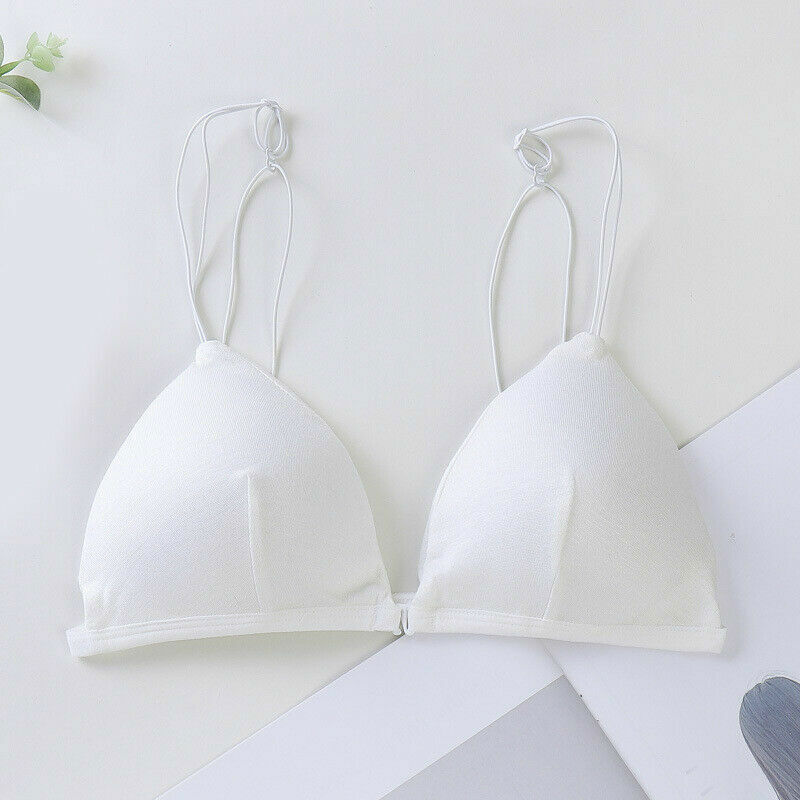 Women Triangle Cup Seamless Bra Bralette Solid Front Closure Spaghetti Strap Bra