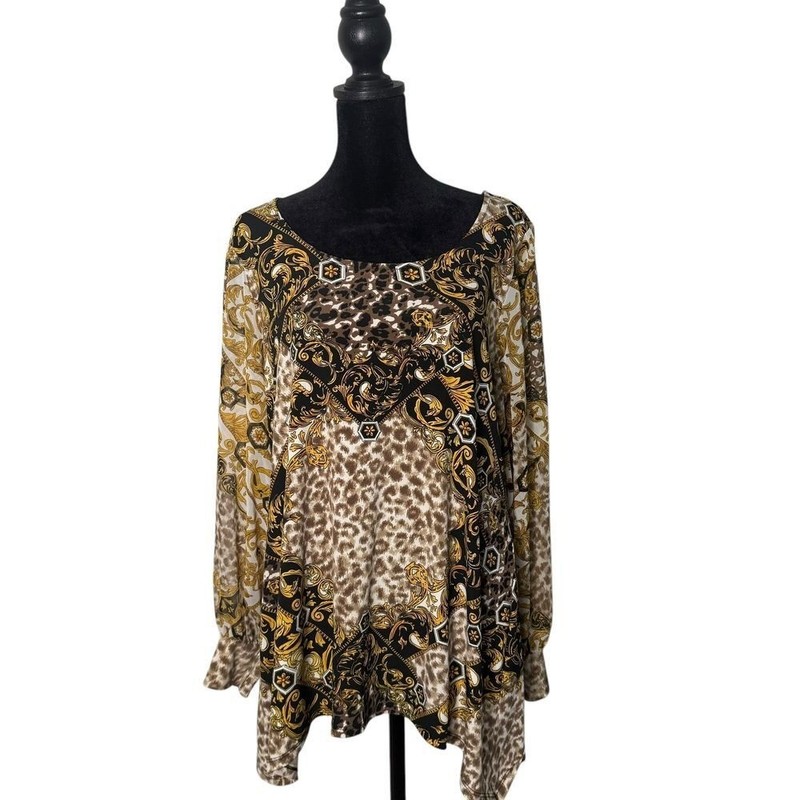 Alfani Gold Baroque Top 0X Leopard Print Mob Wife Dark Luxe Maximalist Chic gallery