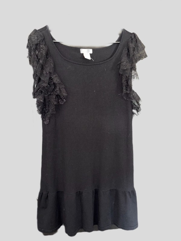 Candie’s Black Lace Cap Sleeve Peplum Hem Knit Mini Dress