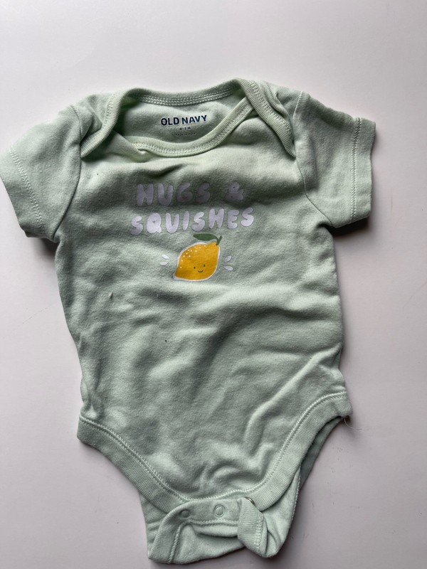 Old Navy Unisex Baby Green Yellow Fruit Graphic Short Sleeve Snap, 0-3M
