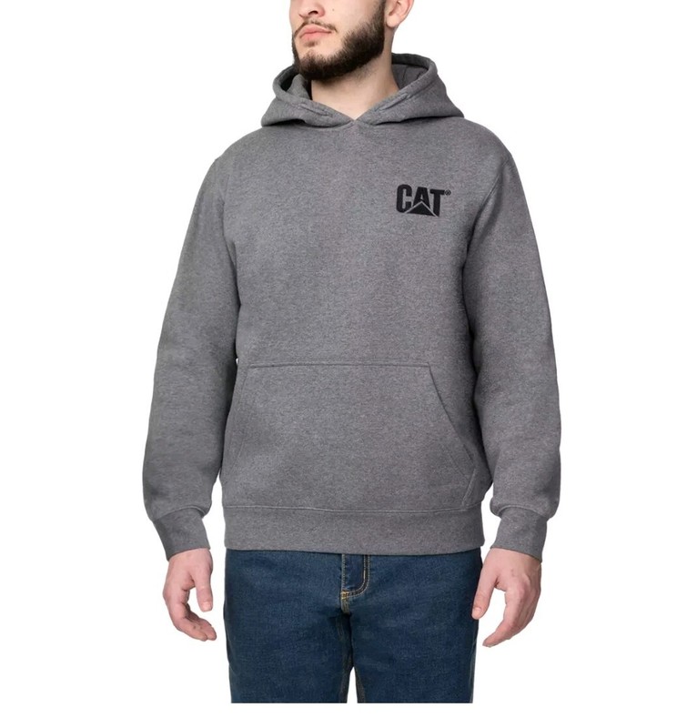 CAT Men’s Sweatshirt Kangaroo Pocket Adjustable Hood, Gray Medium