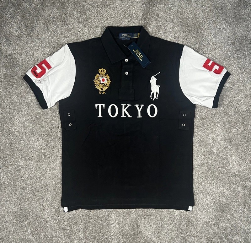 Polo Ralph Lauren Tokyo City Polo Shirt Mens Large Slim Fit Big Pony Black New